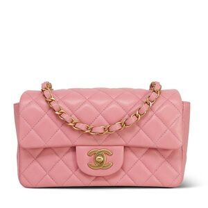 19s Pink Lambskin Quilted Mini Rectangular Flap Aged Gold Hardware